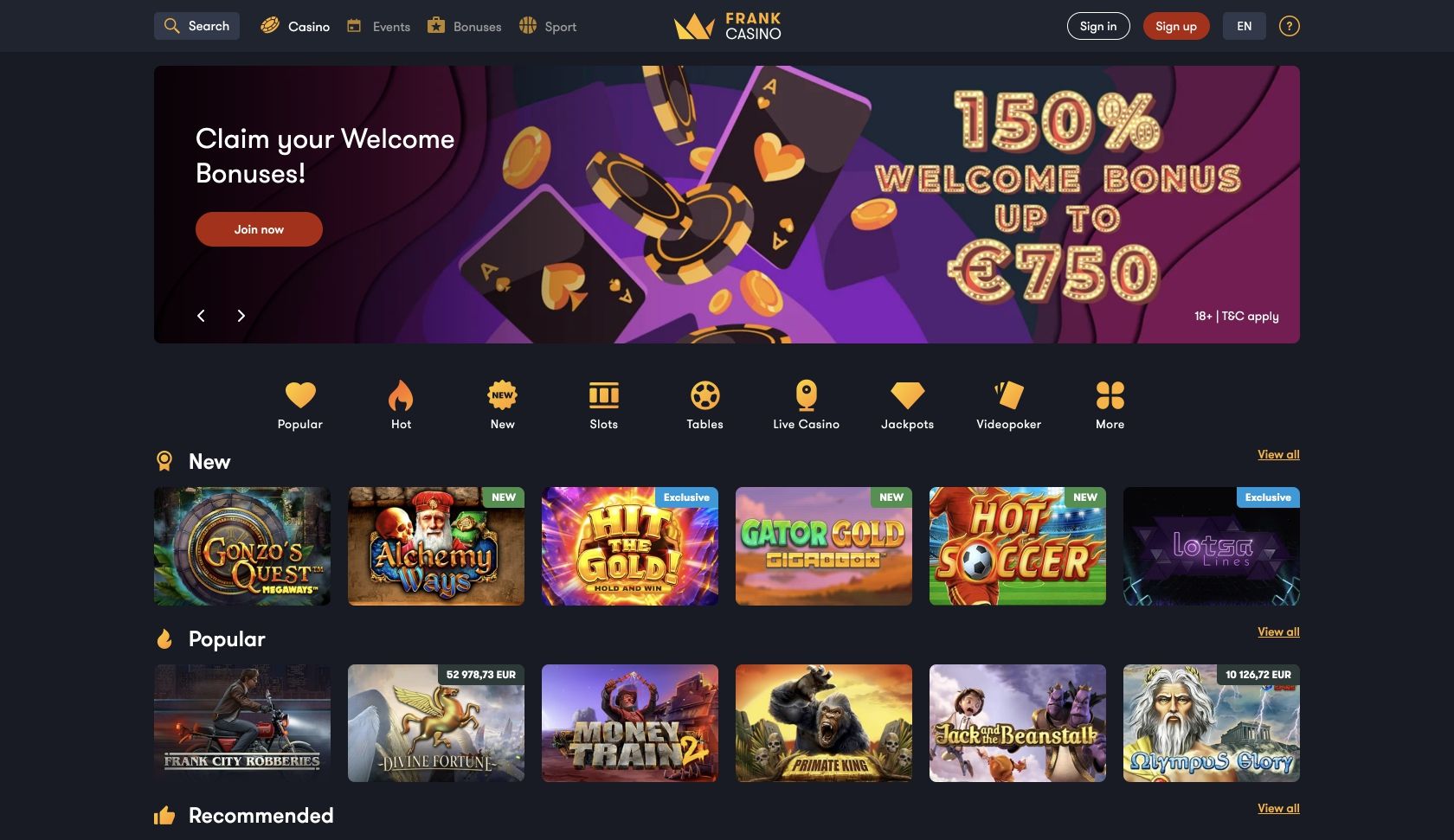 Frank Casino Review 2021 Welcome Bonus Games Payment Options Frank Casino Review 2021 Welcome Bonus Games Payment Options