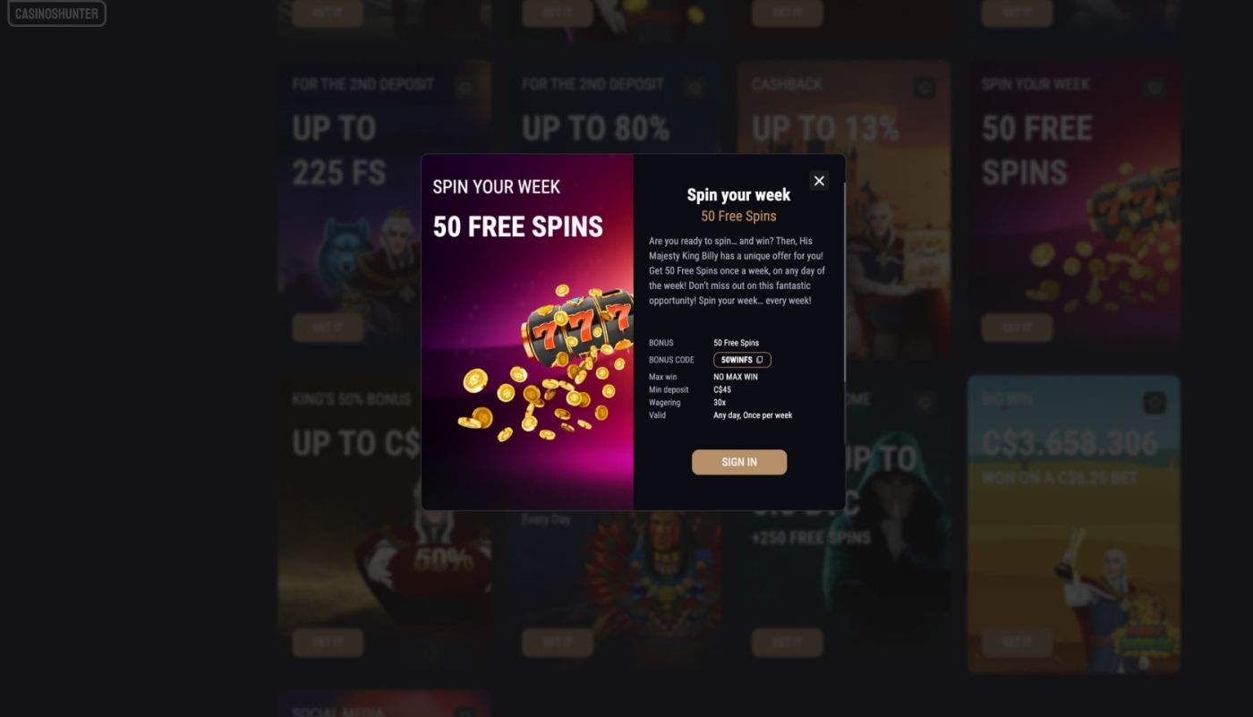 King Billy Bonus Codes 2026 🎁 No Deposit Bonus - CasinosHunter