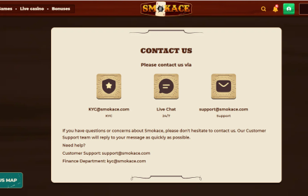 SmokAce Casino Customer Support