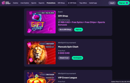 Winspirit Casino Bonuses