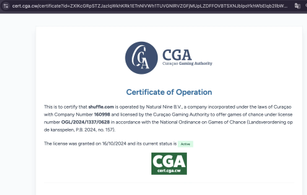 Shuffle Casino License