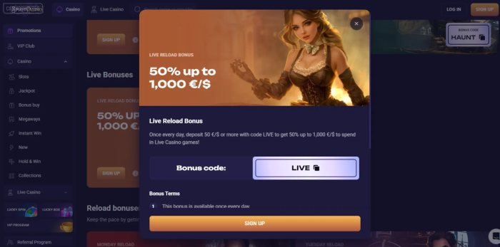 Spirit Casino Live Reload Bonus