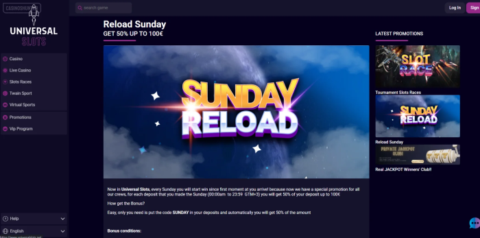 Universal Slots Reload Sunday Bonus