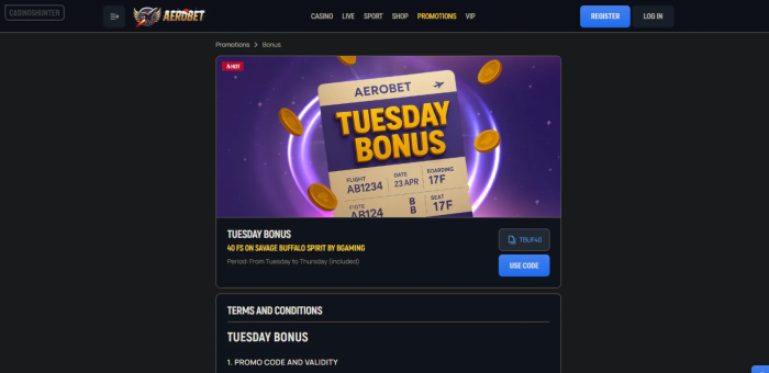 Aerobet Casino Tuesday Reload Bonus