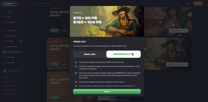 SlotHunter Casino Promo Slot