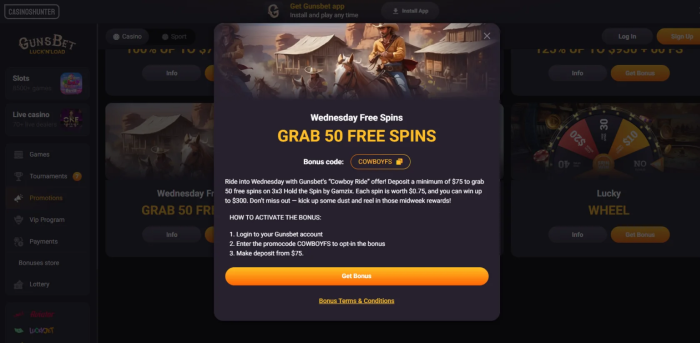 GunsBet Casino Wednesday Free Spins