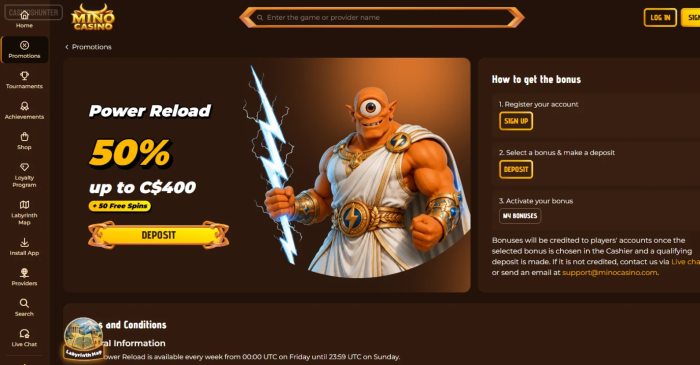 Mino Casino Power Reload Bonus