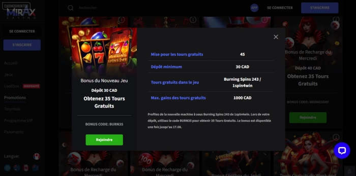 Mirax Casino Bonus de dépôt pour nouveaux jeux
