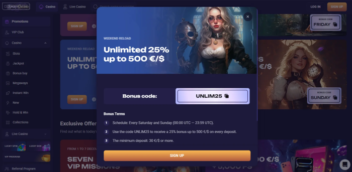 Spirit Casino Weekend Reload Bonus