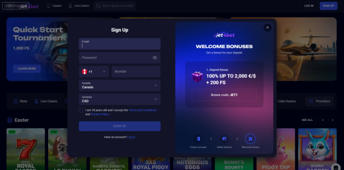 Jet4Bet Casino Sign Up