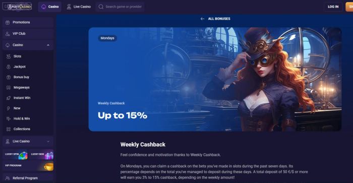 Spirit Casino Weekly Cashback