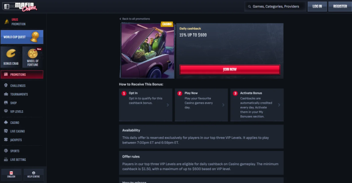 Mafia Casino Daily Cashback