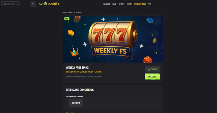 Avocasino Weekly Free Spins Bonus