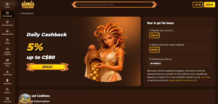 Mino Casino Daily Cashback