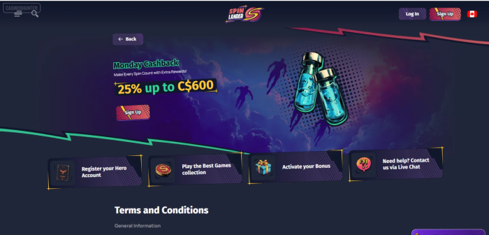 SpinLander Casino Cashback