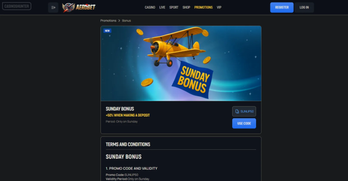 Aerobet Casino Sunday Bonus