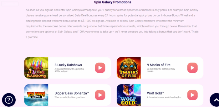 Spin Galaxy Casino Bonuses