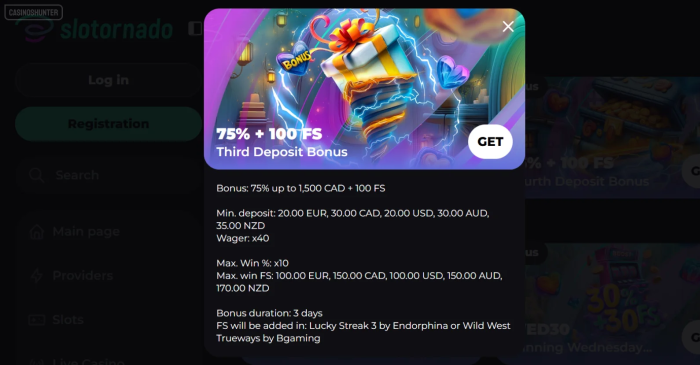 Slotornado Third Deposit Bonus