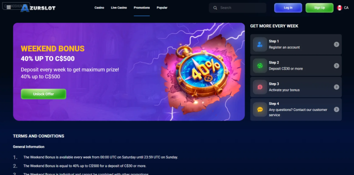 AzurSlot Casino Weekend Bonus