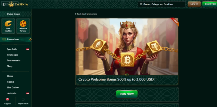 Casinia Casino Crypto Welcome Bonus