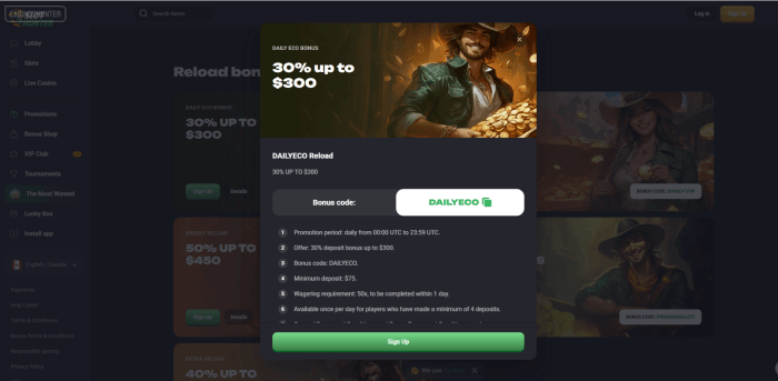 SlotHunter Casino Daily Eco Bonus