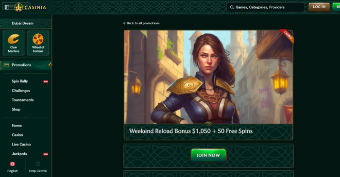 Casinia Casino Weekend Reload Bonus