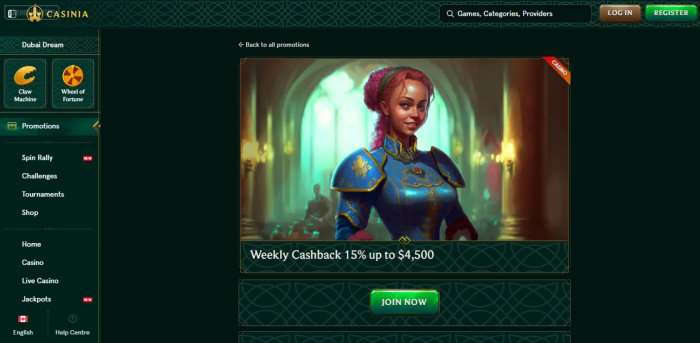 Casinia Casino Weekly Cashback