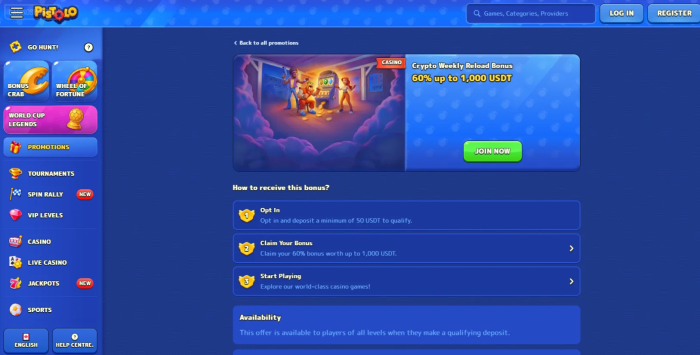 Pistolo Casino Crypto Weekly Reload Bonus