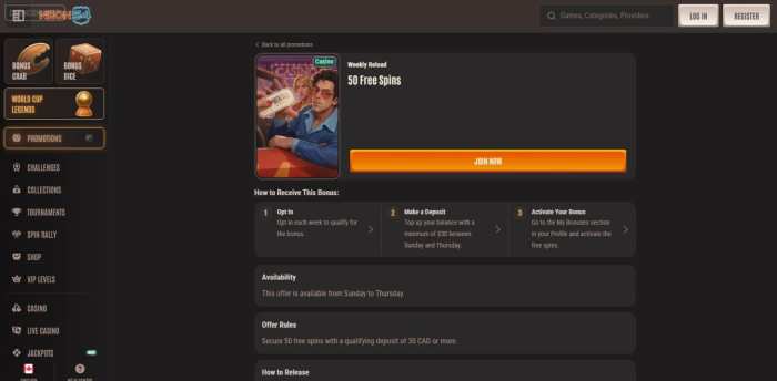 Neon54 Casino Weekly Reload Bonus