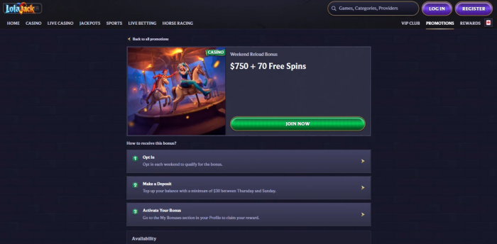 LolaJack Weekend Reload Bonus