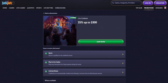 LolaJack Live Cashback