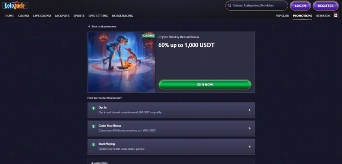LolaJack Crypto Weekly Reload Bonus