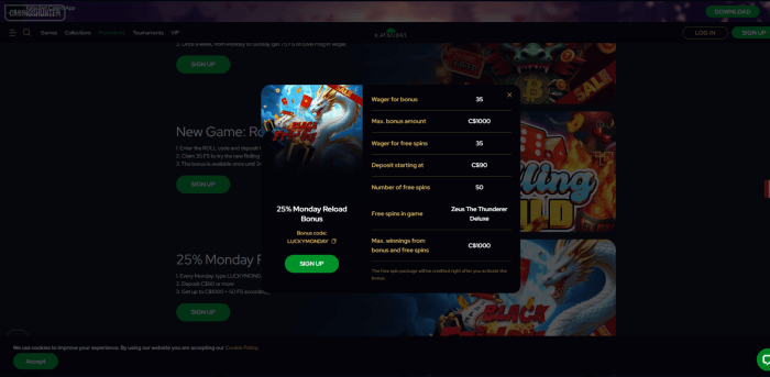 Katsubet Casino Monday Bonus