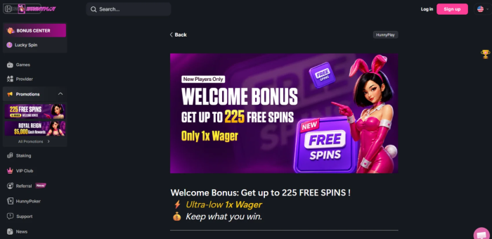 HunnyPlay Casino Welcome Bonus