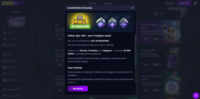 Zizobet Social Media Giveaway