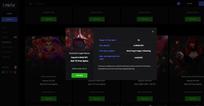 Mirax Casino Exclusive Crypto Bonus