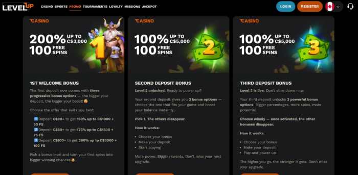 Level Up Casino Welcome Bonus