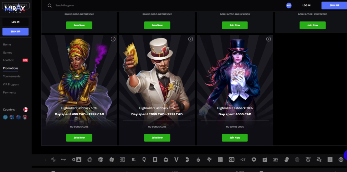 Mirax Casino Highroller Cashback Bonus