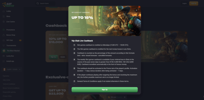 SlotHunter Casino Vip Club Slot Cashback