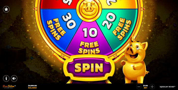 Squealin Riches Free Spins Gamble Wheel