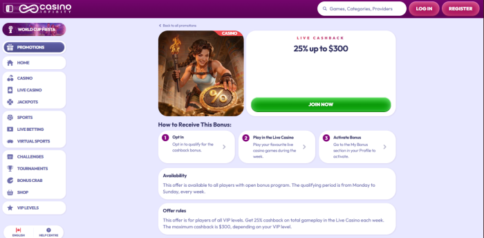 Casino Infinity Live Cashback