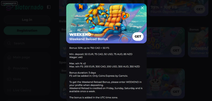 Slotornado Weekend Reload Bonus