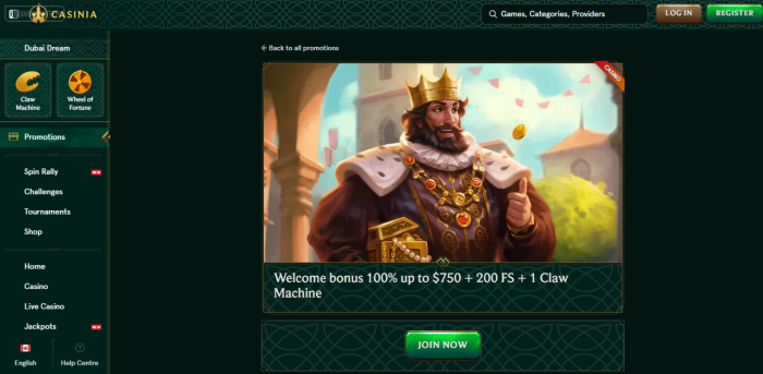 Casinia Casino Welcome Bonus