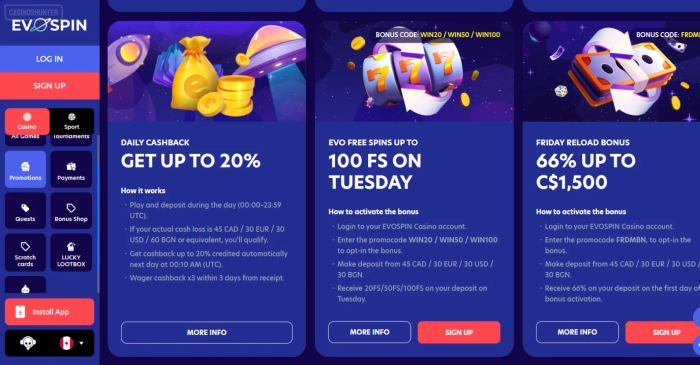 Evospin Reload Bonuses