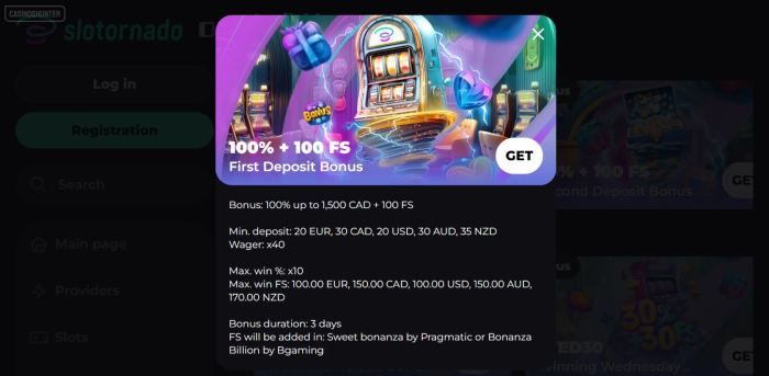Slotornado First Deposit Bonus