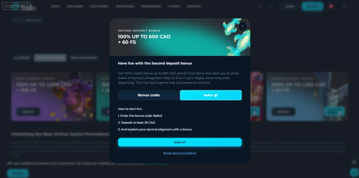 CasinoBello Casino Second Deposit Bonus