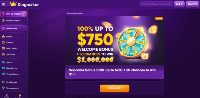 Kingmaker Casino Welcome Bonus