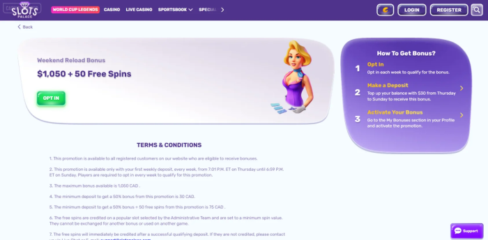 SlotsPalace Casino Weekend Reload Bonus