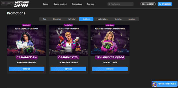 Need for Spin Bonus de cashback rapide