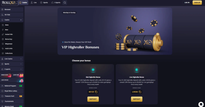 RollXO Casino Vip Highroller Bonuses